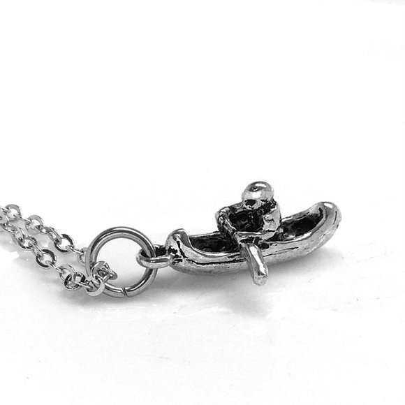 Miniature Kayak Kayaker Charm Necklace - Picture 1 of 5